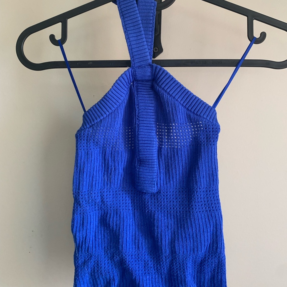 Knit Blue Halter Cropped Top